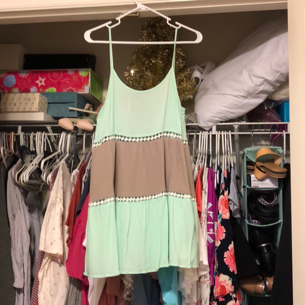 Mint green and brown top